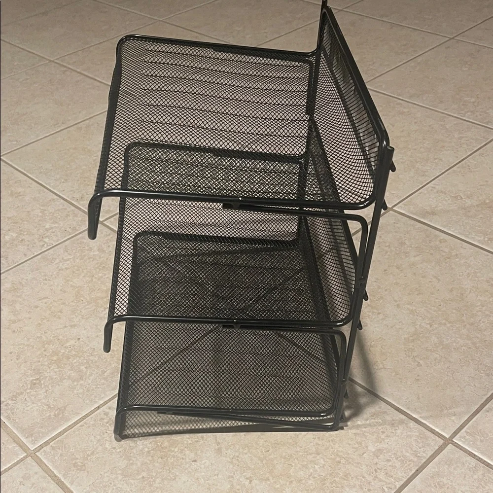 Black 3-Tier Mesh Desk File Organizer - Stackable Desktop Trays